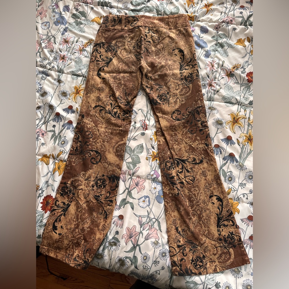 Sharagamo Y2K Brown Velvet Low Rise Flare Pants Baroque Boho 2000s - Picture 4 of 8